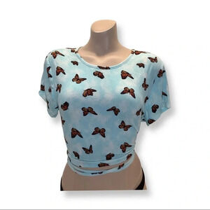 Hearts Collective Size XL Butterfly Blue Print Crop Top. New With Tags